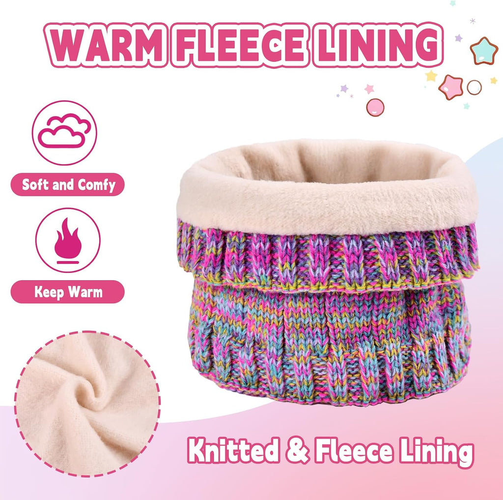 Kids Winter Hat Gloves Scarf Set Girls, Children Beanies Hats with Pom Pom