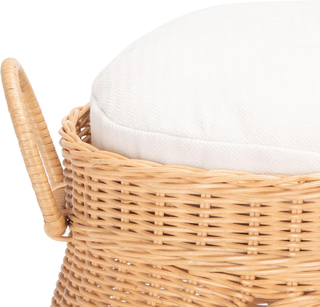 Coastal Rattan Cat Bed, 20.1" White/Honey Natural