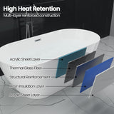 67 Inch Acrylic Freestanding Bathtub, Deep Soaking Tub with Non-Slip Base, CUPC Certified Free Standing Tub, Chrome