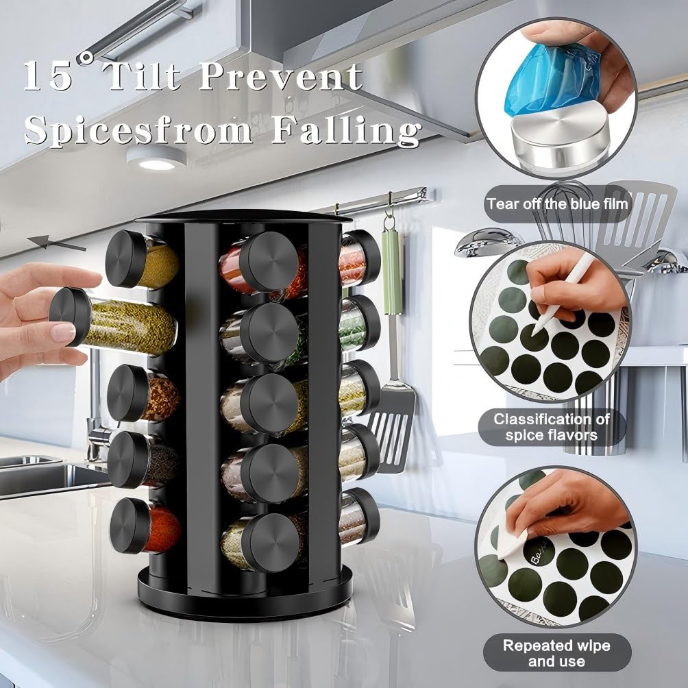 Rotating Spice Rack Organizer for Cabinet, Spice Racks Storage with 20 Jars, Spinning Spice rack Countertop, Spice