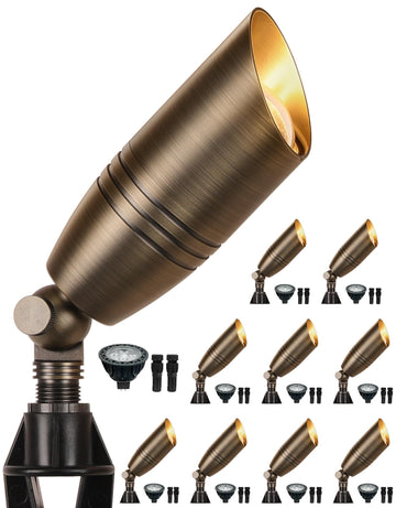 Solid Brass Outdoor Landscape Spotlights, Heavy Duty Low Voltage Landscape Lighting with 5W 2700K Aluminum MR16