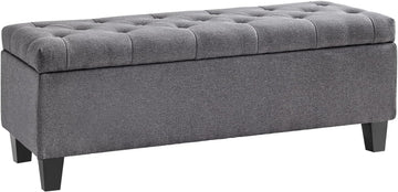 42" Storage Ottoman Bench, End of Bed Storage Bench,330 LBS Load | Button Tufted Fabric , Solid Wood Leg, Safety