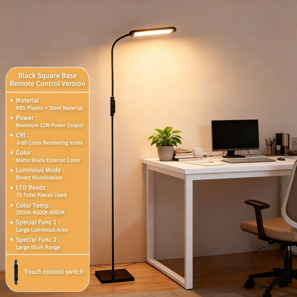 LED Floor Lamp, Modern Standing LED Light, Adjustable Tall Floor Lamp Office Reading, Minimalist Standing Lamp with
