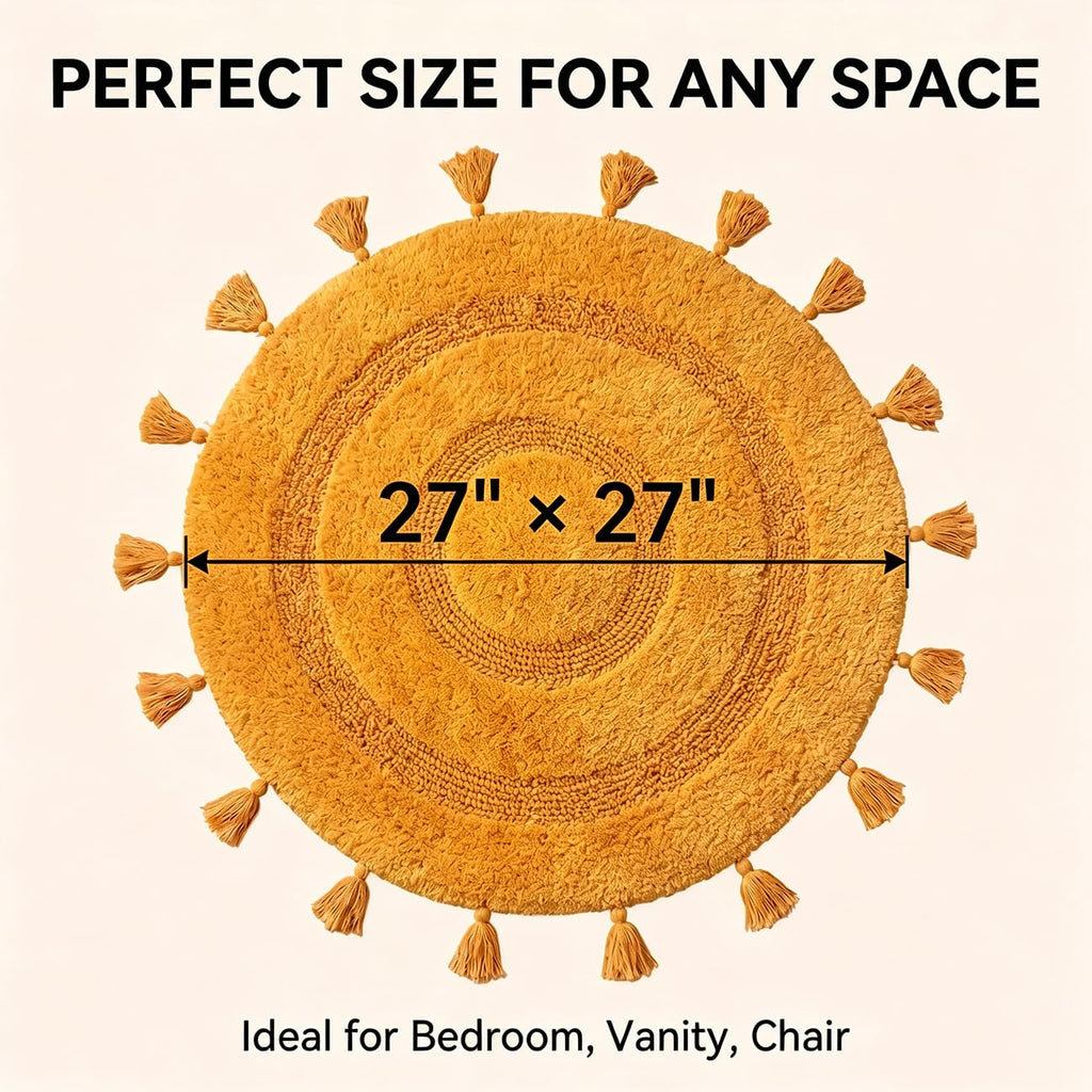 Boho Rug with Tassels Boho Bathroom Rugs, 2.3FT Round