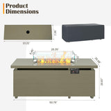 51 Inch Outdoor Fire Pit Table, 50,000BTU Rectangle Propane Fire Pit with Sliding Tank Holder, Glass Wind Guard, Dust Cover, Removable Lid, CSA - Image 7
