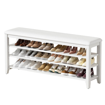 Shoe Rack Bench with 3 Tier Adjustable Shelves Rubberwood Entryway