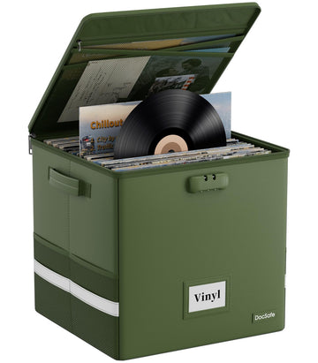 Vinyl Record Storage Box with Lock, Fireproof&Water Resistant Record Organizer for 100+ Single Records(12-inch)