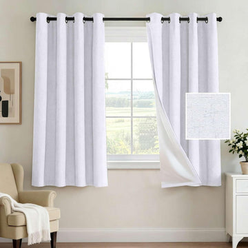 100% Blackout Curtains (Set of 2 Panels) 63 Inches Long Grommet Linen Face Full Light Blocking Curtain Drapes Thermal Insulated Linen