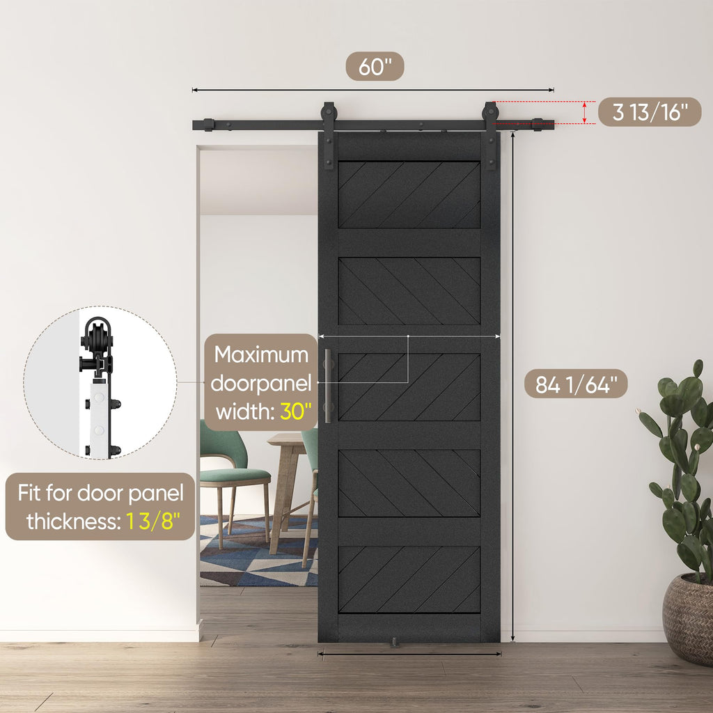 30x84 inch Wave-Shape Sliding Barn Door, Black, Hardware Kit Include