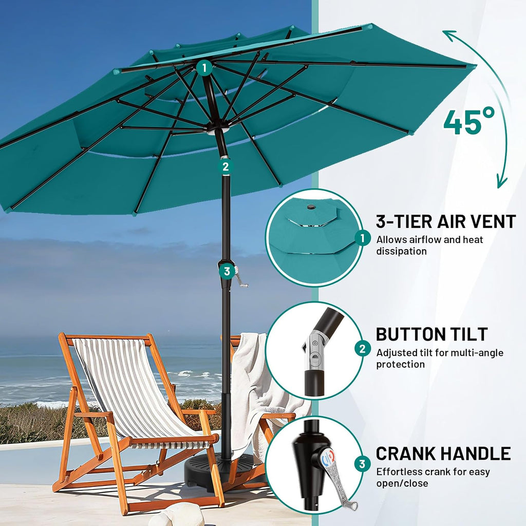 9ft 3-Tier Patio Umbrellas, Outdoor Umbrella with 8 Sturdy Ribs UV Protection Windproof