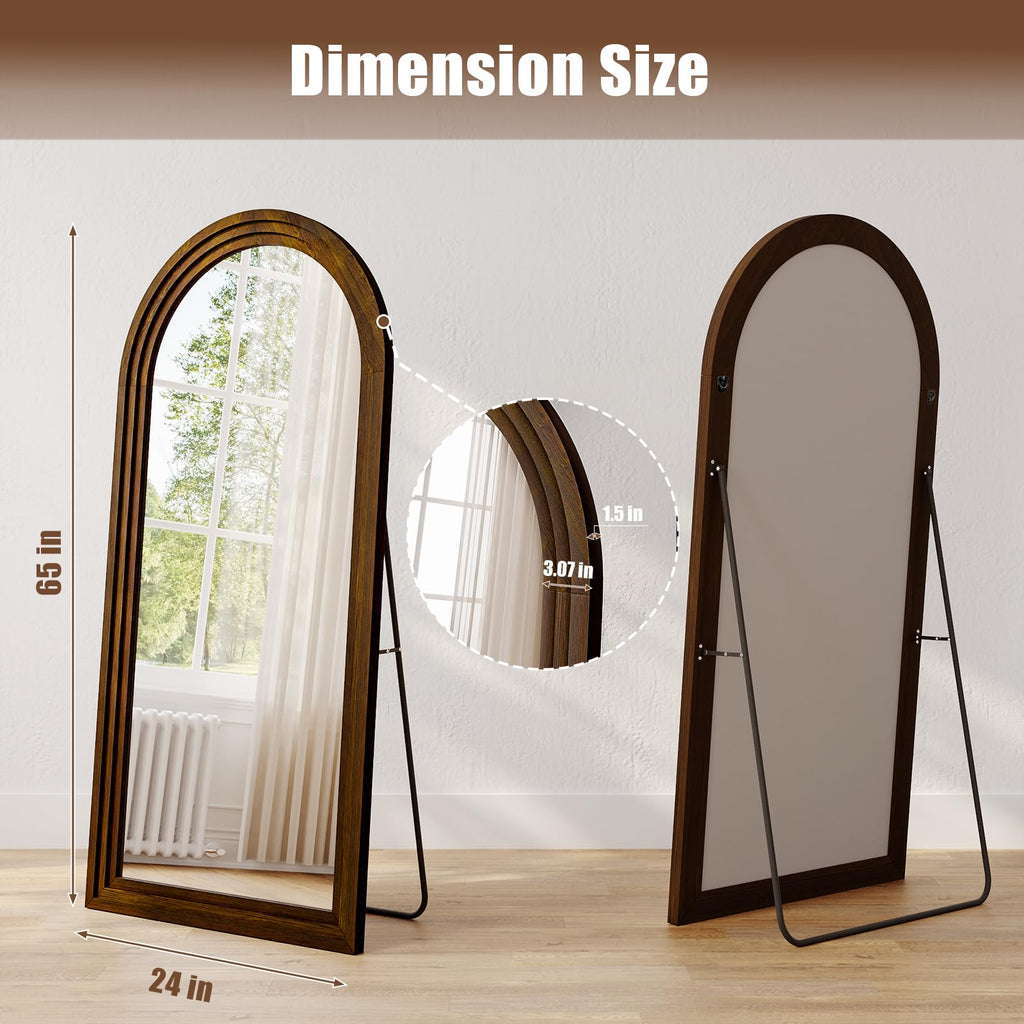 24"x65" Full Length Mirror Solid Wood Frame, Arched Floor Mirror Full Length with Stand, Room Decor Big Full Body