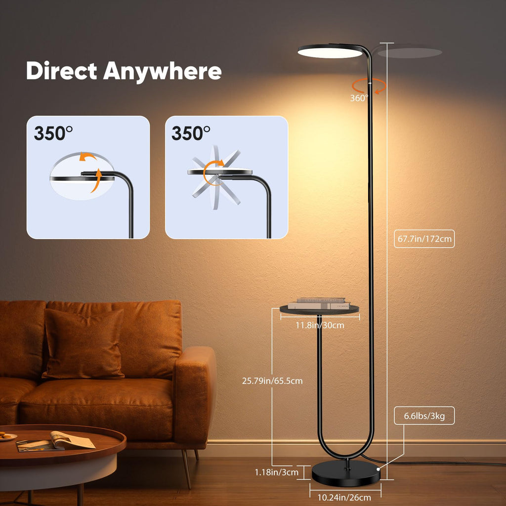 36W LED Floor Lamp with Table, Super Bright Standing Lamp, Modern Stepless Dimmable Torchiere Tall Lamp with Remote