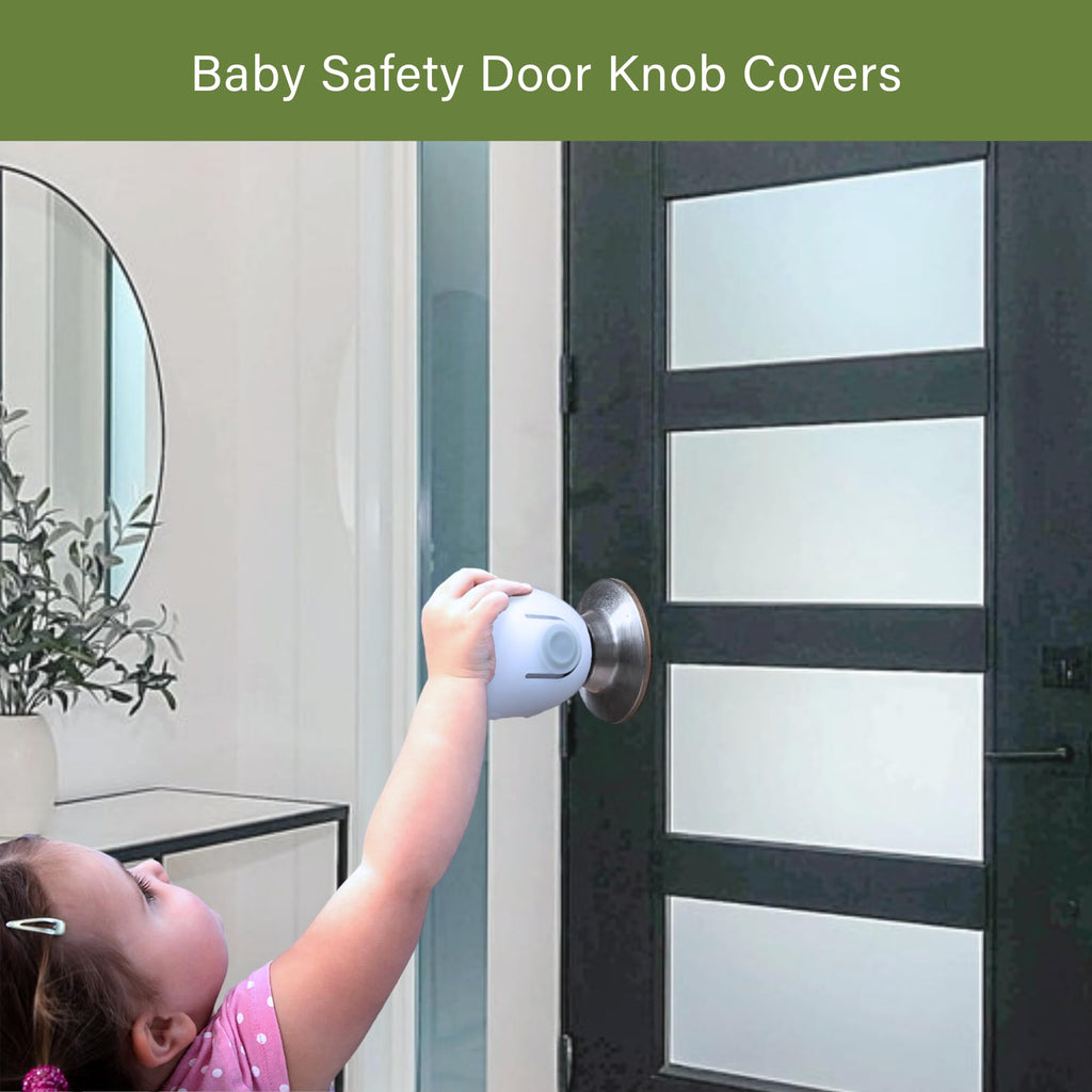 Child Proof Door Knob Covers, 4-Pack, White - Baby Safety Door Knob Covers for Toddlers, Snap-in Design for Easy