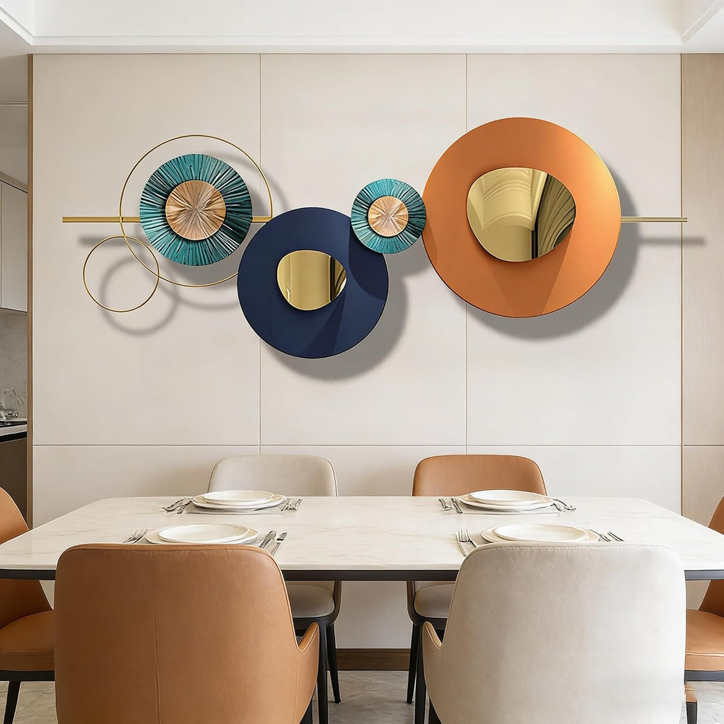Large Metal Wall Art Decor, Geometric Orange Circle Wall Sculptures, 3D Modern Abstract Round Wall Hanging Sculpture