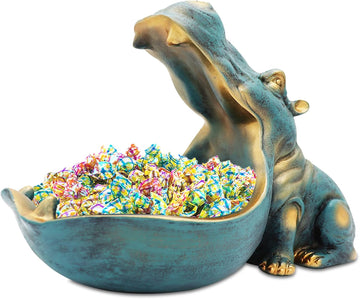 Hippo Statue,Large Hippopotamus Figurine Home Sculpture with Resin, Hippo Candy Jar, Candy Dish Bowl Desk, Key Bowl