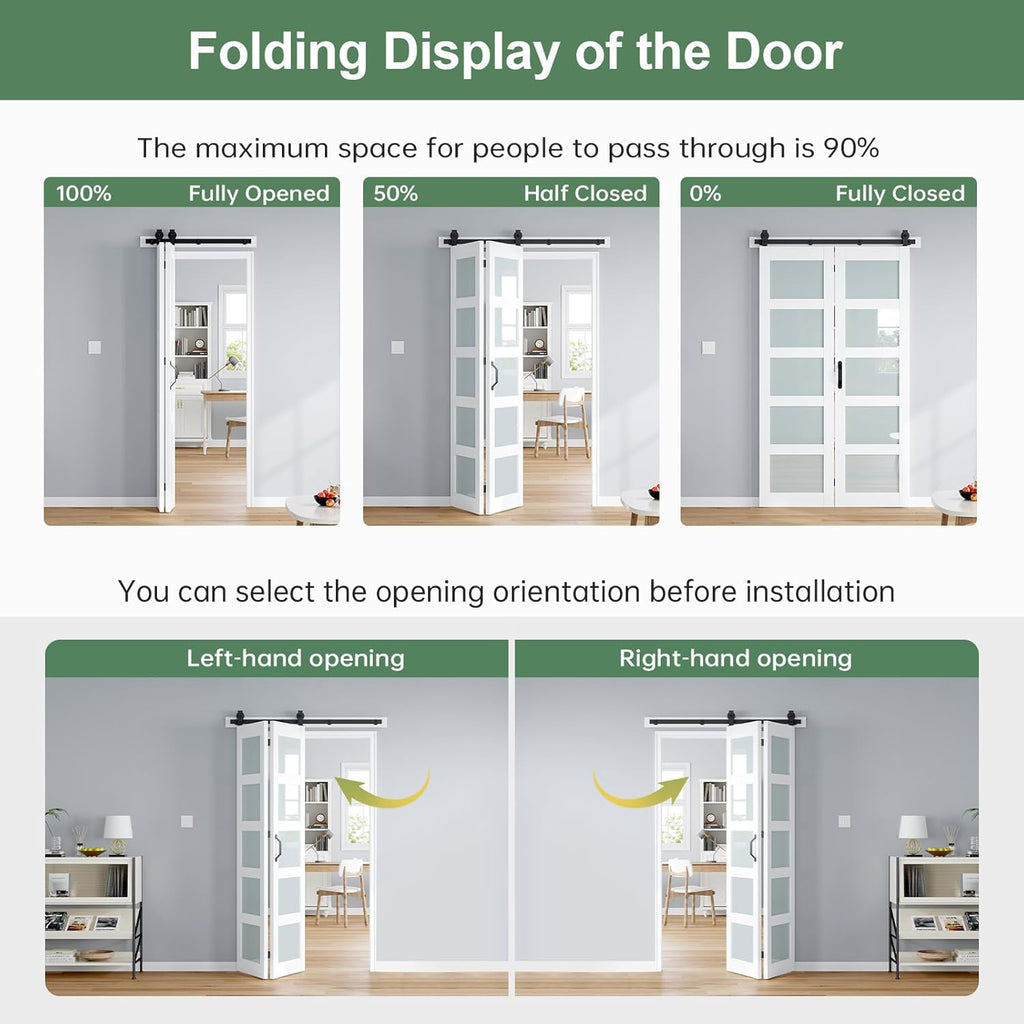 Bifold Barn Door 48x84 Inch (Double 24x84), White Frosted Glass Bifolding Doors with 52" Hardware Ki