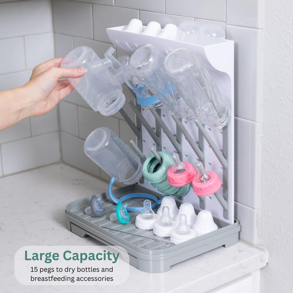 Baby Bottle Drying Rack - Large Vertical Bottle Dryer for 15 Bottles, Space-Saving Countertop Rack for Baby Bottles &