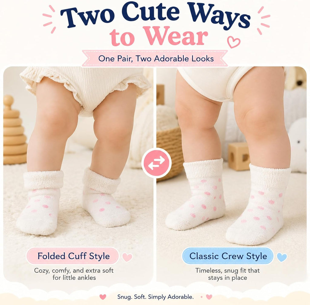 6 Pairs Cotton Baby Girl Socks with Grips Non Slip Toddler Infant Socks Terry Turn Cuff