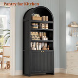 81" Tall Arched Cabinets,Bookcase with storage,Mid-Century Modern 6-Tier Bookshelf with Door,2 Book Risers and