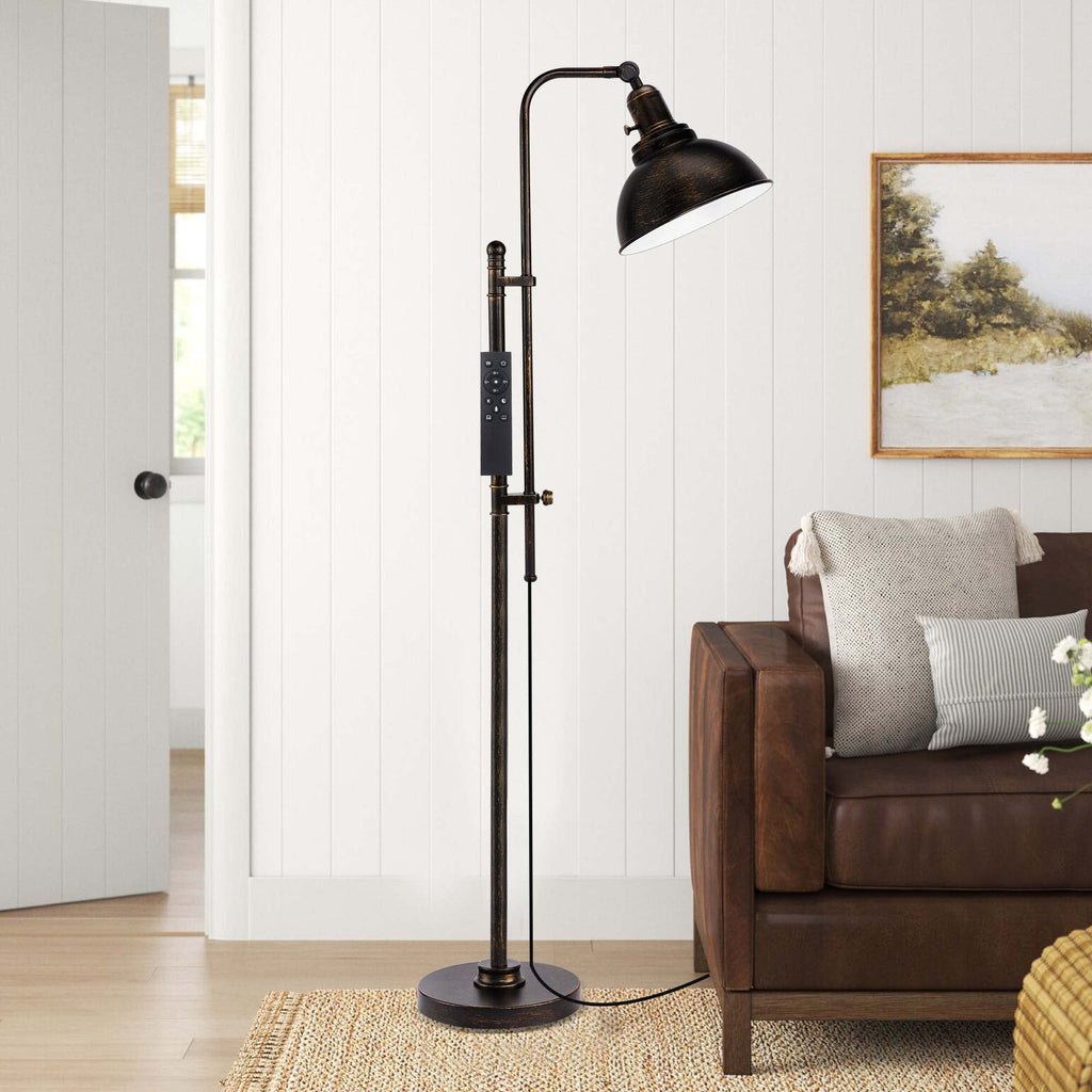 Industrial Floor Lamp Adjustable, Rustic Farmhouse Reading Lamp in Aged Black Finish, Modern Standing Lamp