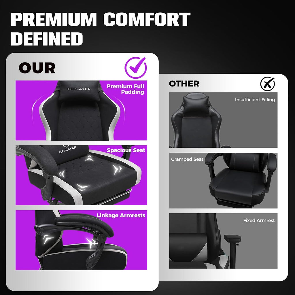 Gaming Chair, Ergonomic Computer Chair with Footrest and Lumbar Support, High Back Recliner Chair 350lbs, Height