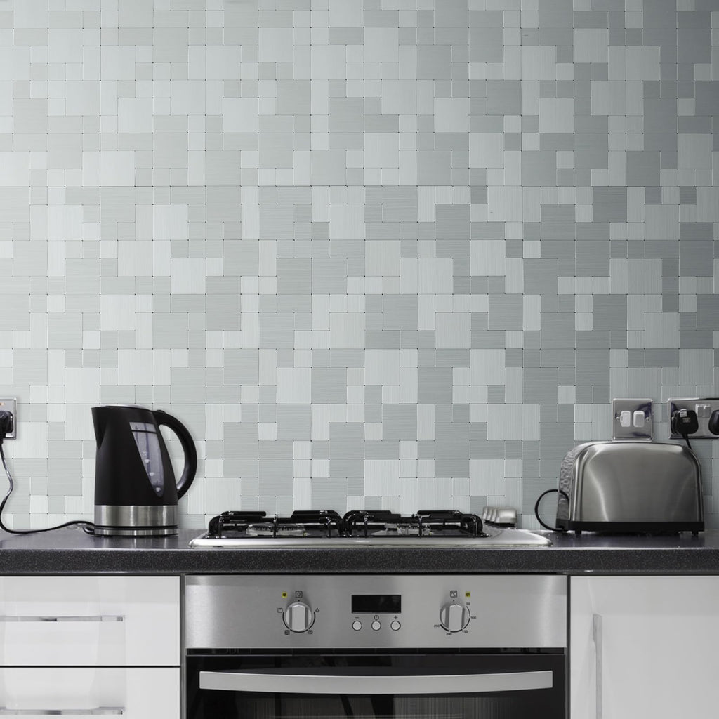 10-Sheet Metal Peel and Stick Tile Backsplash, Stainless Steel Kitchen Metal Backsplash Tile, Stick on Backsplash