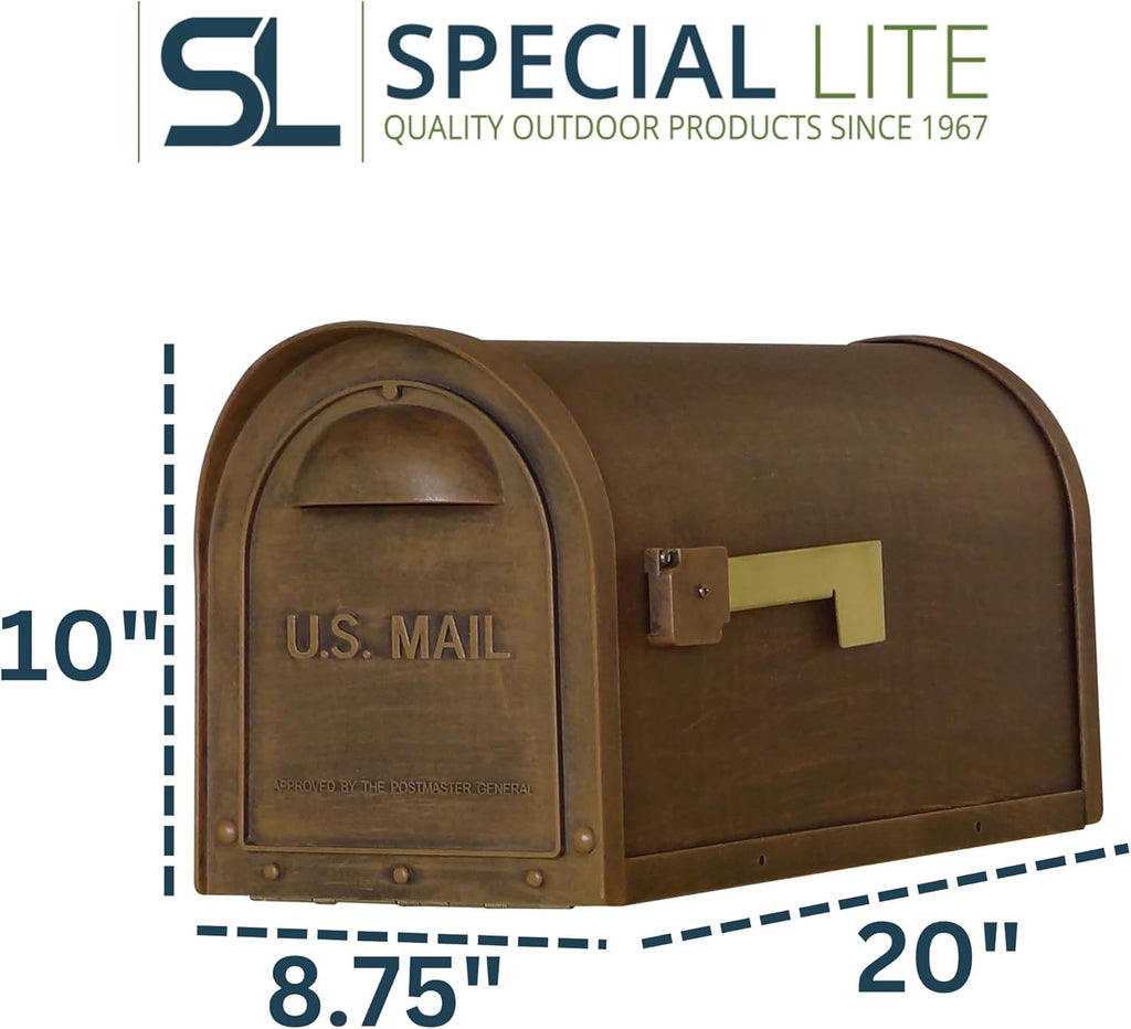 Classic Curbside Mailbox - Copper Aluminum Mailbox for Post Mount