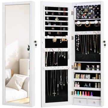 Jewelry Armoire Door Wall Mounted Mirror with Storage And Drawers
