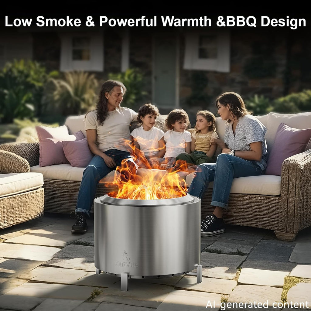 27 inch Stainless Steel Smokeless Fire Pit, Outdoor Smokeless Firepit, Wood Burning Fire Pits for Camping, Bonfire