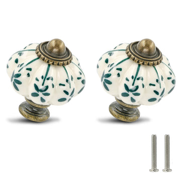 6pcs Ceramic Pumpkin Knobs - Green Flower