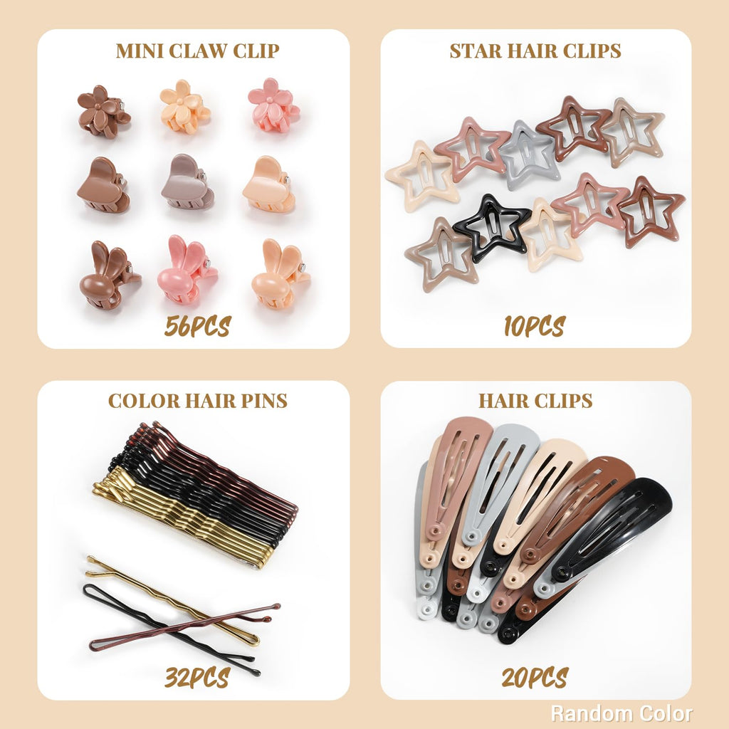 822PCS Hair Accessories for Girls, Elastic Hair Ties with Neutral Color Clips and Tools