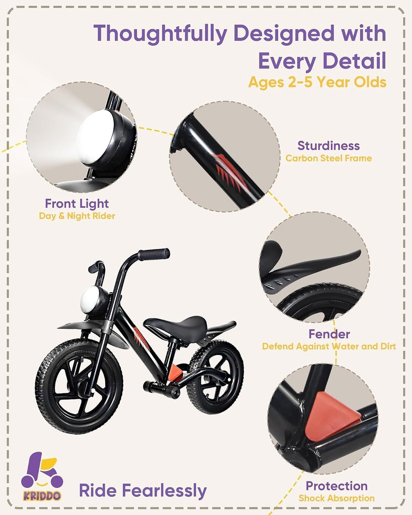 Kids Balance Bike 2-5 Years, Toddler Balance Bike with Front Light