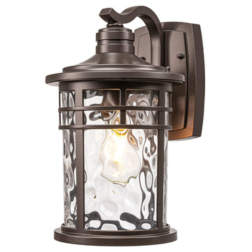 14.5 Inch Height Outdoor Wall Lights Waterproof Exterior Lighting Fixtures with Water Ripple Glass ORB Finish Outside