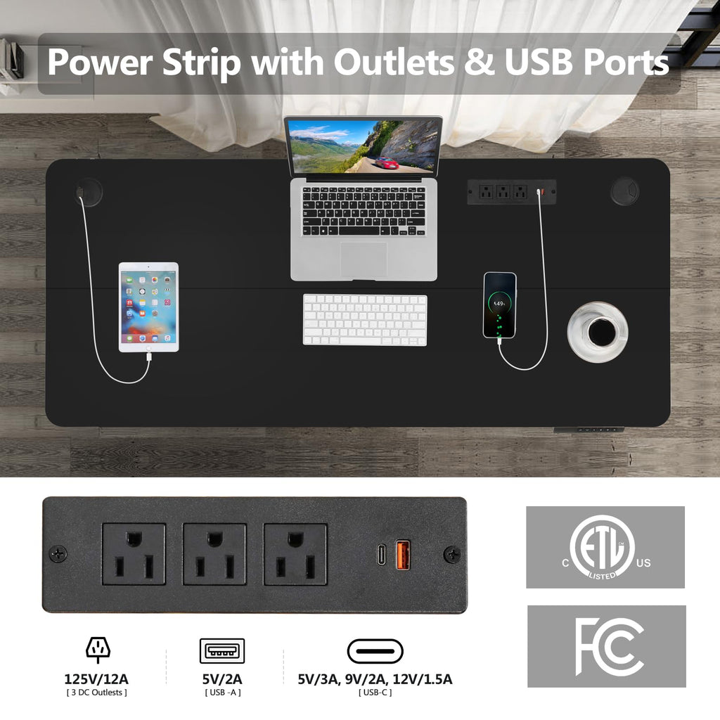 Electric Standing Desk 71 x 28in with Power Outlets, Rolling Stand up Desk with Large Mouse Pad, 3 USB Ports & 3