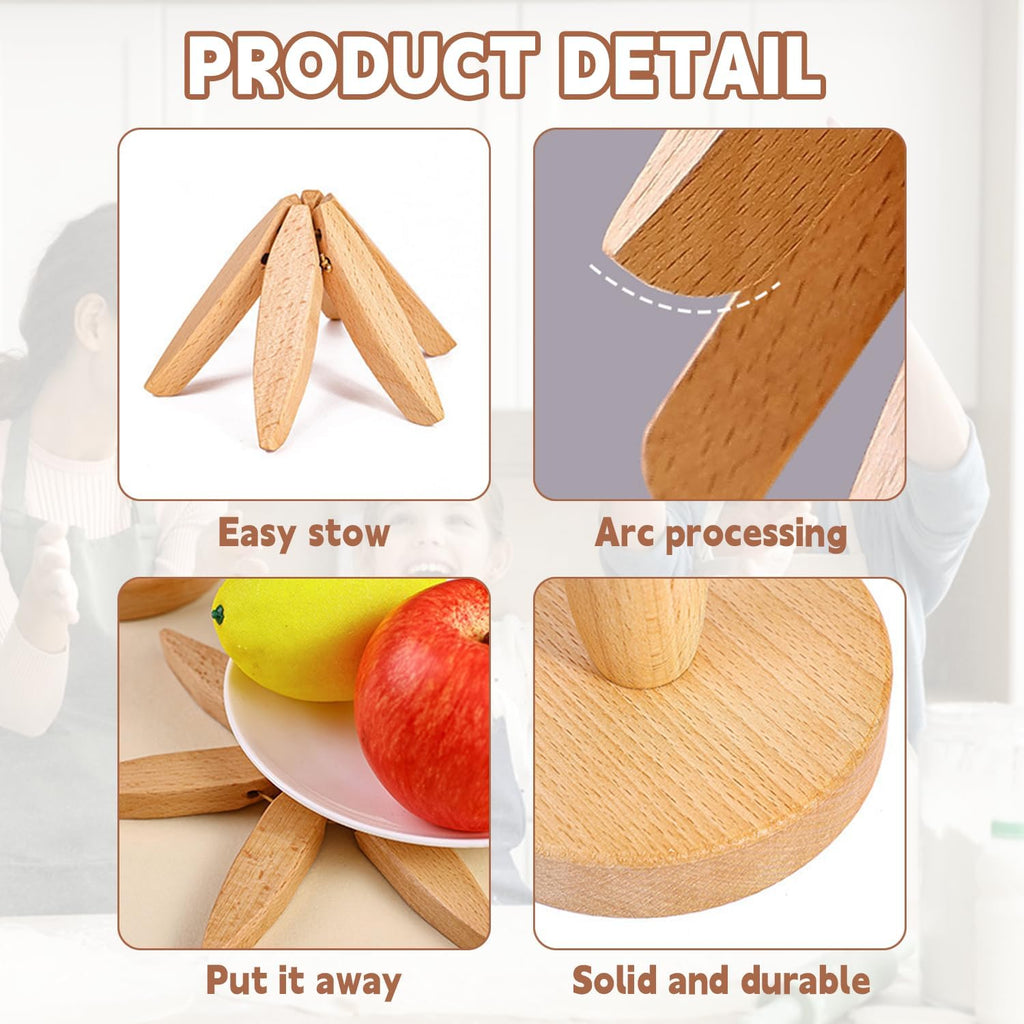 Wooden Trivets for Hot Dishes, Tree Shape Trivet Set, 4 Walnut Wood + 1 Stand stored Like a Christmas Tree,Foldable