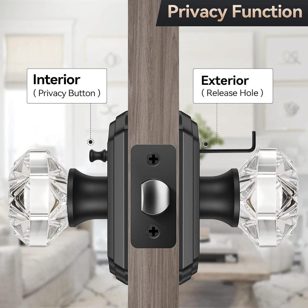 Glass Door Knobs, Privacy Door Knob, Matte Black, 1 Pack