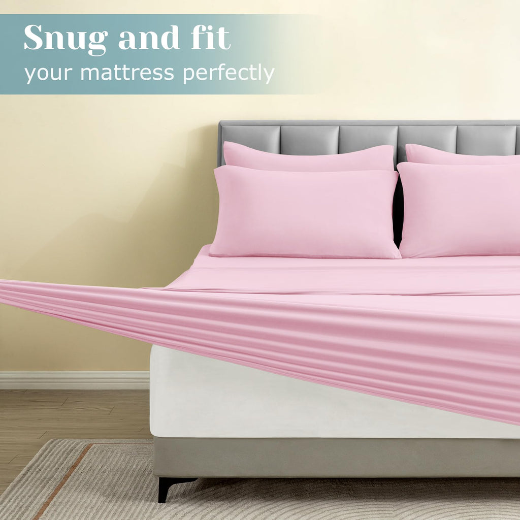 Jersey Knit Queen Sheet Set 6 Pieces, Stretch Super Soft and Wrinkle-Free Bed Sheets, Spandex Blend with 18-inch Deep