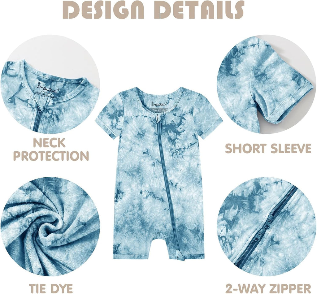 Baby Bamboo Viscose Tie Dye Rompers Boys Girls 3pc Pjs