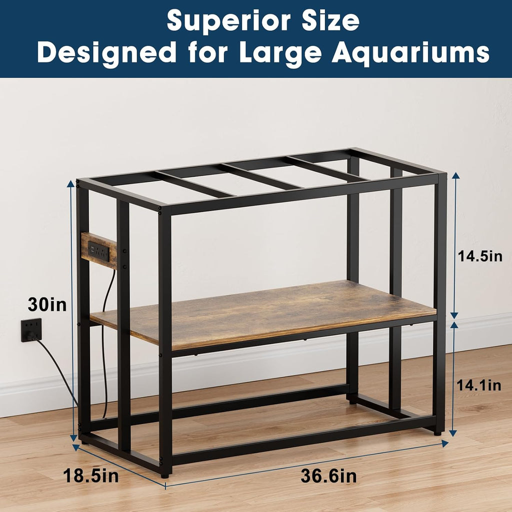 40 Gallon Fish Tank Stand with Power Outlets, 660LBS Capacity Aquarium Stand, Metal Fish Tank Stand Dual-Layer Design