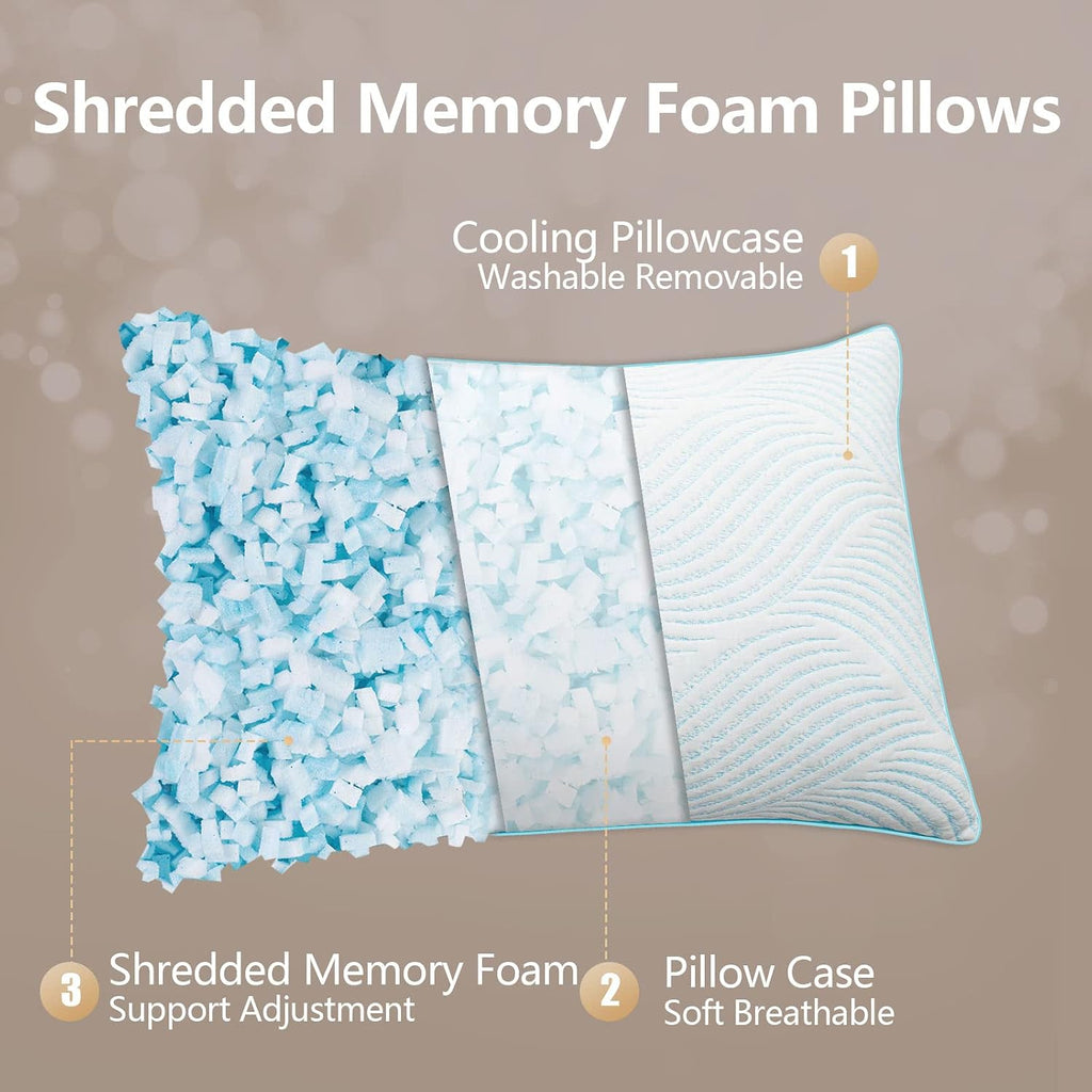 Pillows King Size Set of 2 Cooling Memory Foam Pillows | Pillows for Sleeping Adjustable Medium Firm Back and Side