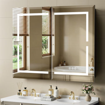 36"X30" Bathroom Medicine Cabinet with Mirror, LED Lighted Medicine Cabinet with Anti-Fog, 3 Colors Temperature