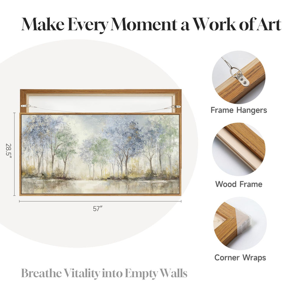 Framed Abstract Neutral Forest Landscape Wall Art, 60x30 In