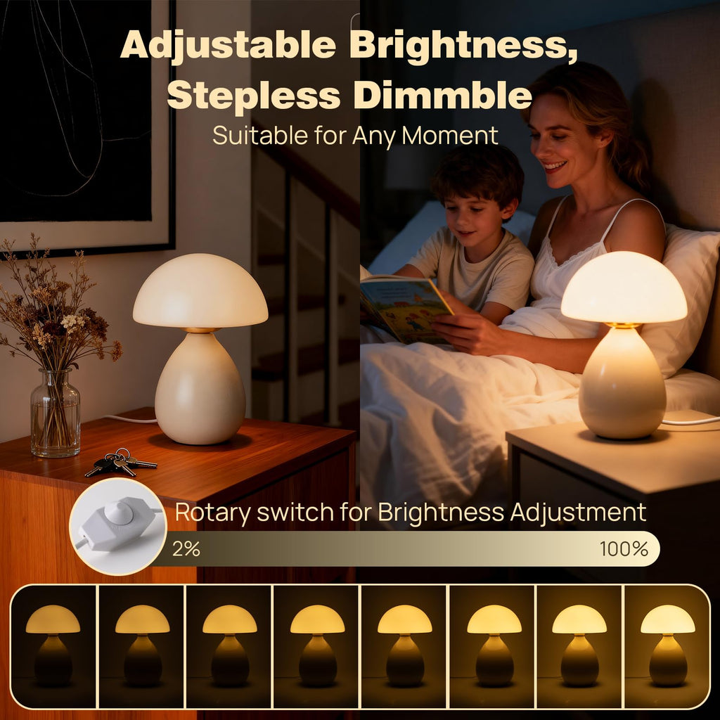 Small Mushroom Table Lamp for Bedside & Nightstand, White