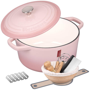 Enameled Cast Iron Dutch Oven Pot with Lid, for Bread Baking, Round Bread Oven- include Sourdough Bread Baking