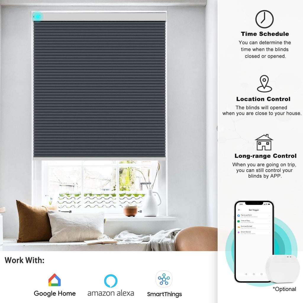 Blackout Smart Blinds Cellular Shades for Windows Doors Motorized with Remote Control, Custom Size Automatic