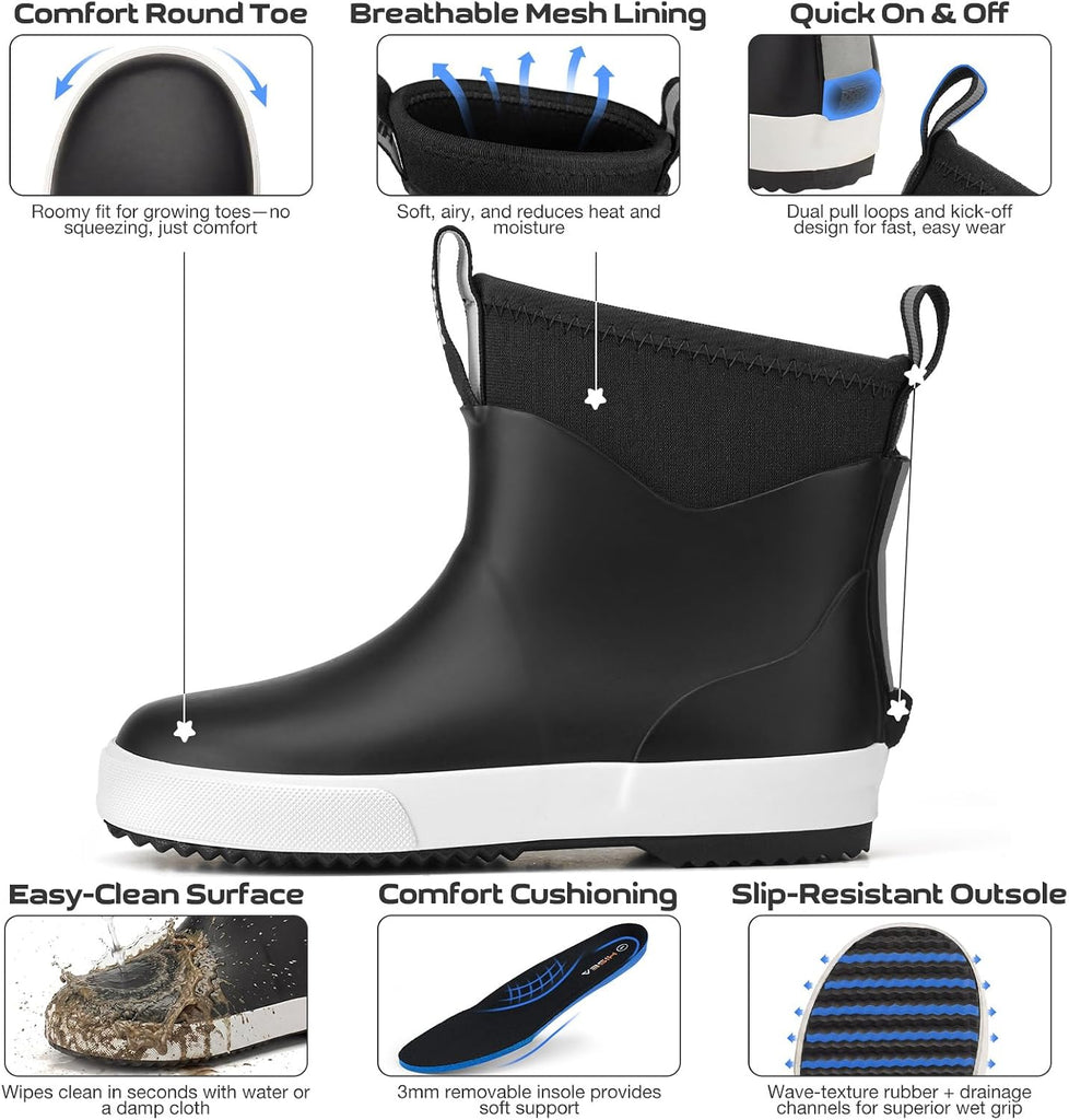 Toddler Rain Boots for Boys Girls, Kids Rubber Deck Boots Waterproof