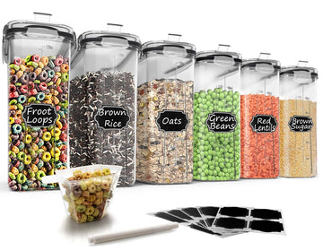 Cereal Storage Containers Set, Large BPA Free Plastic Airtight Food Storage Containers 4L for Flour, Sugar, 6 Piece