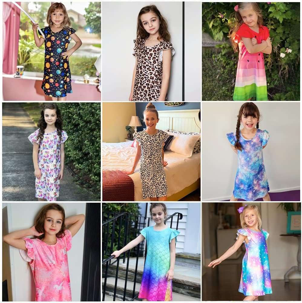 Girls Nightgowns Kids Pajamas Dress Flutter Sleeve