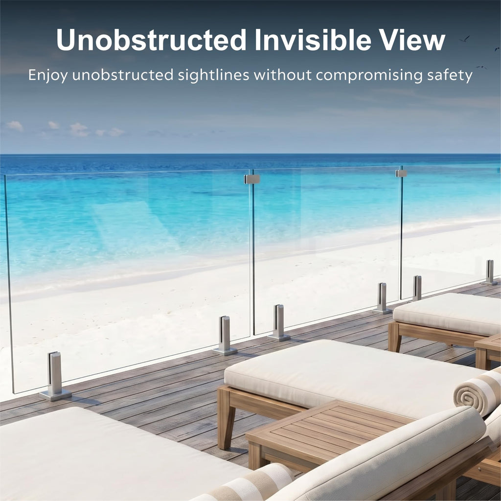 6-Panel Laminated Glass Railing System, 327-336" W x 44" H Deck Railing Kit