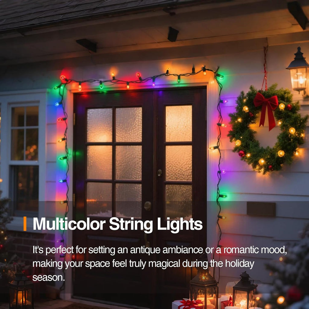 C7 Christmas Lights, 25FT Clear Multicolor Incandescent Green Wire
